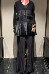 Black Georgette Embroidered Jacket Set